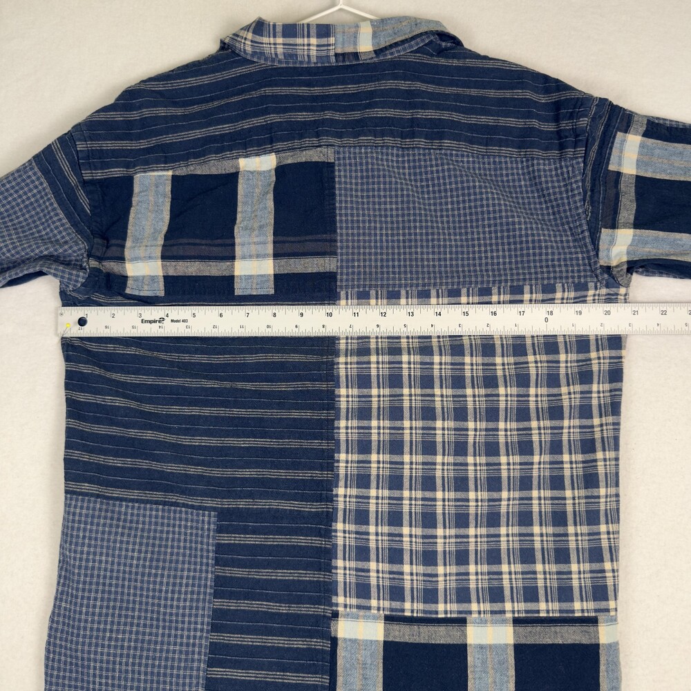 LAUREN RALPH LAUREN Patchwork Plaid Shirt Cotton Linen Button Front Blue Size M - Picture 5 of 13